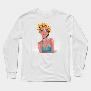 Ukrainian girl, sunflower girl, no war, please peace, Ukrainian merch Long Sleeve T-Shirt